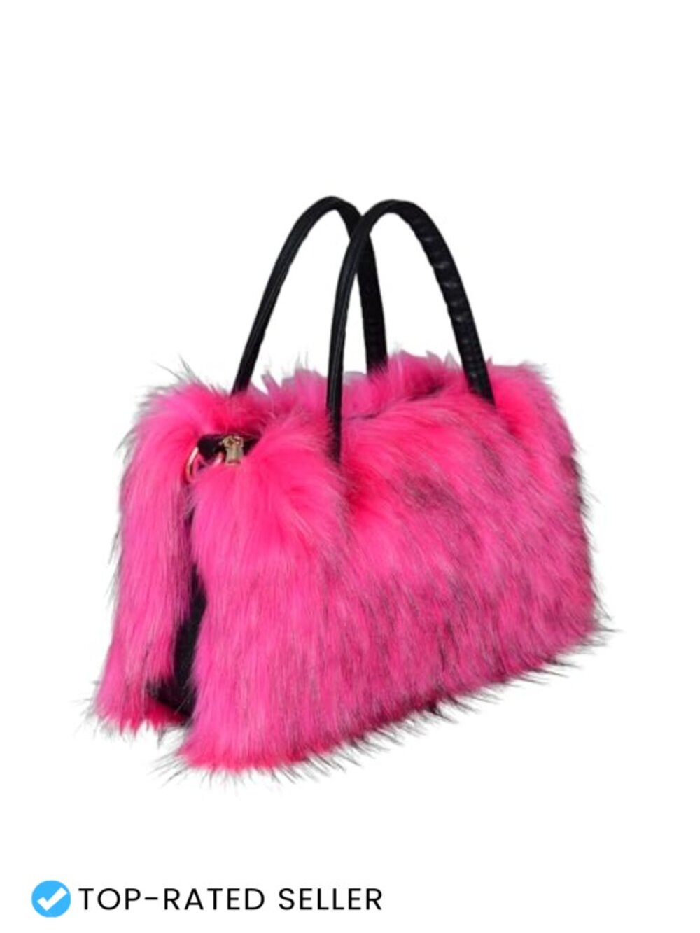 Faux Fur Crossbody Tote Bag with Leather Handles, Adjustable Strap
